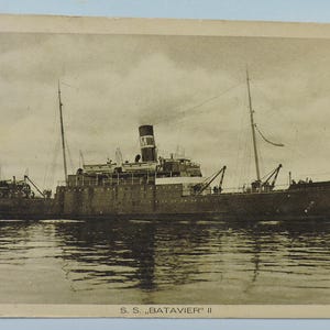 Lot de 8 cartes postales anciennes du SS Batavier II, Muller & Co, Rotterdam – photographies noir et blanc