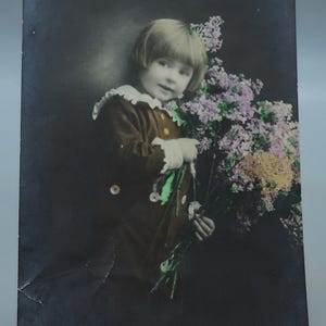 Conjunto de 4 postales antiguas de niños, coloreadas a mano, década de 1920, usadas.