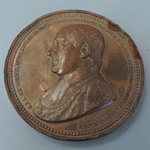 Antique bronze commemorative medal  bishop Corneille van Bommel (1790–1852) St. Paul’s Cathedral, Liège
