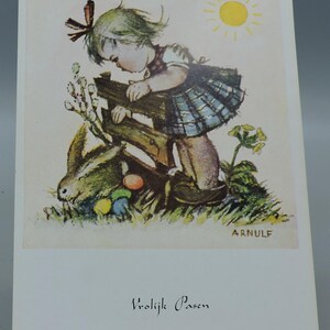 Set di 2 cartoline d'epoca olandesi "Happy Easter", con la bocca dipinta da Arnulf Erich, anni '60 - inutilizzate