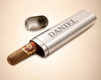 Custom Engraved Stainless Steel Cigar Humidor – 2 Cigar Travel Case Gift