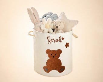 Personalized Teddy Bear Storage Bin – Embroidered Kids Laundry Hamper