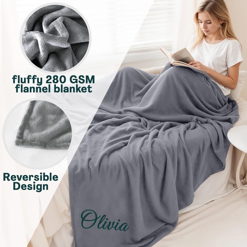 Personalized Fleece Throw Blanket: Embroidered Monogram Gift (60x80 Inch) bild 8