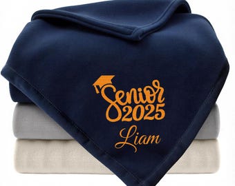 Personalized Fleece Blanket with Embroidered Name, Graduation Gift Ideas, Personalized Gift for Seniors, Class of 2025 Men & Women