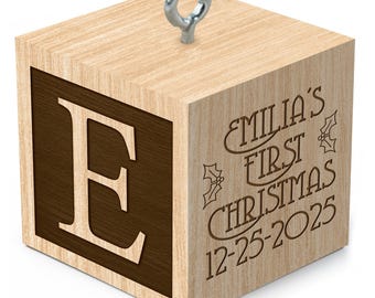 Personalized Baby's First Christmas Ornament: Engraved Wooden Name Blocks