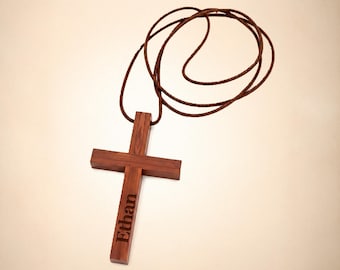 Custom Engraved Wood Cross Necklaces (10 Pack) – Religious Party Favor Gift