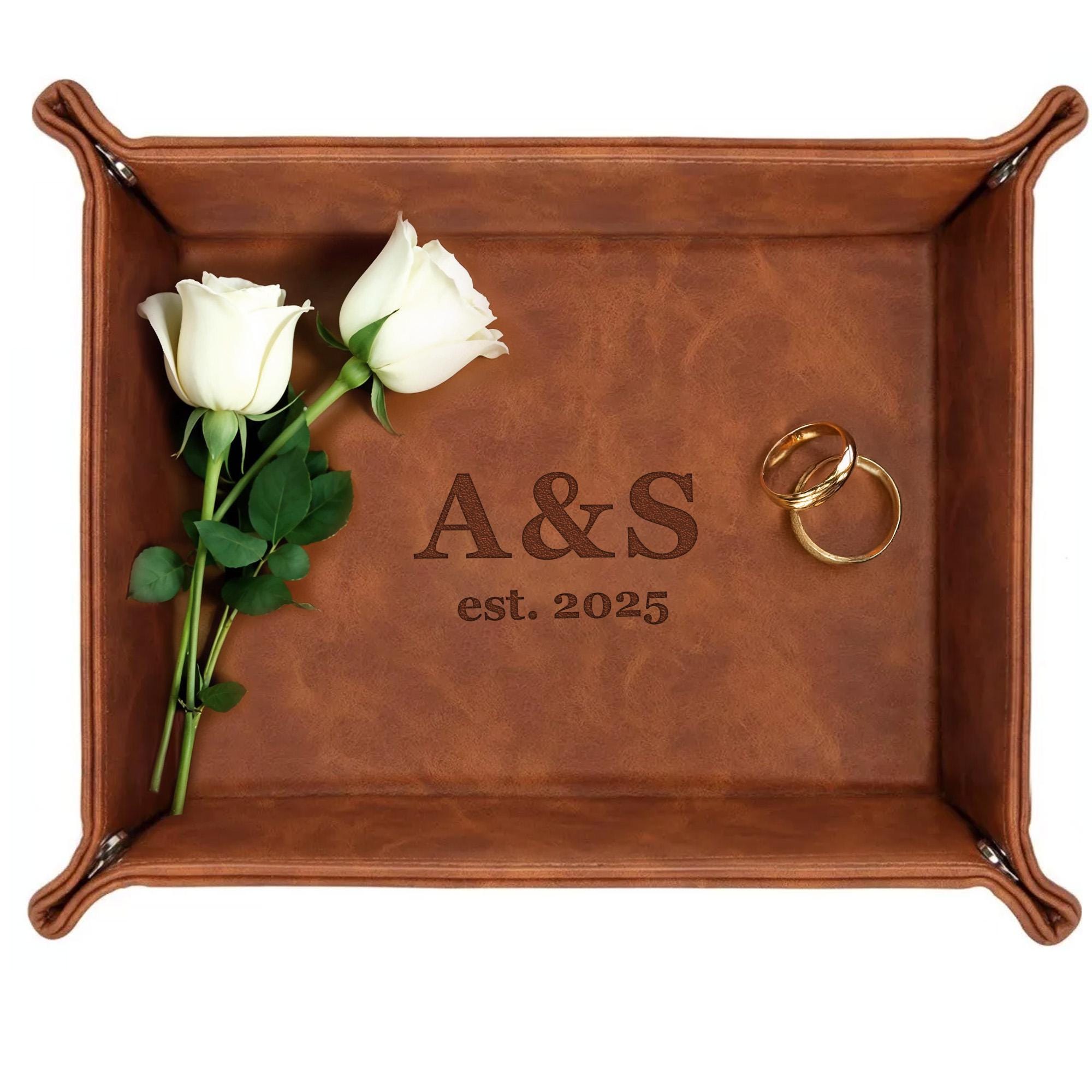 Personalized Engraved Leather Valet Tray Gift for Couples – Custom Leather Catchall Organizer for Men & Women– Custom Wedding gift