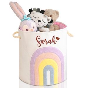 Kids Laundry Basket with Embroidered Name, Custom Name Kids Laundry Hamper, Toy Storage Bin for Boys & Girls, Room Decor Baby Nursery Hamper