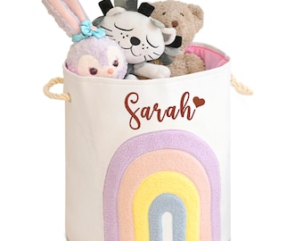 Embroidered Name Kids Laundry Hamper: Rainbow Nursery Decor, Toy Storage Bin