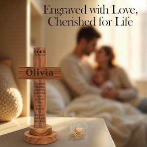 Personalized Baptism Cross: Engraved Wooden Christening Gift