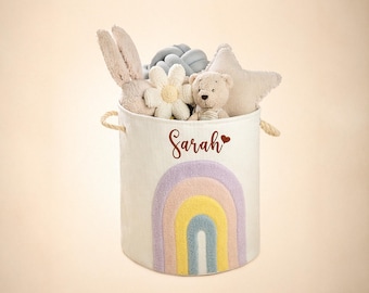 Personalized Rainbow Laundry Hamper – Custom Name Nursery Storage Bin