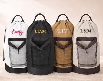 Monogram Laundry Bag Backpack, Personalized Laundry Bag with Initials, College Dorm Laundry Backpack, Graduation Gift for Students