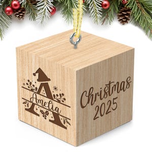 Personalized Baby First Christmas Ornament 2025 – Custom Engraved Wood Block Keepsake with Baby Name
