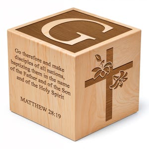 Personalized Baby Baptism Wood Block With Engraved Name - Customized Engraved Gifts for Boys & Girls, Catholic Bible Engraved Wooden Blocks