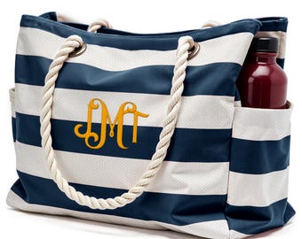 Personalized Weekender Beach Tote Bag, Custom Name or Logo, Large Travel Tote, Vacation Bag, Bridesmaid Gift