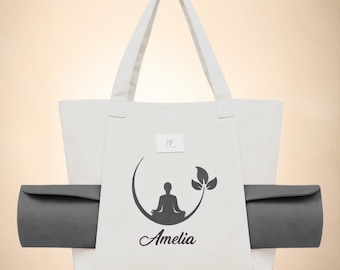 Personalized Yoga Tote Bag – Canvas Yoga Mat Carrier with Embroidered Name