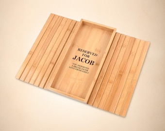 Custom Engraved Sofa Arm Tray – Personalized Bamboo Couch Table with Cup Holder