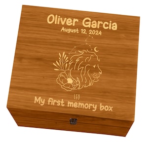 Personalized Baby Zodiac Keepsake Box: Engraved Rustic Wood Memory Box