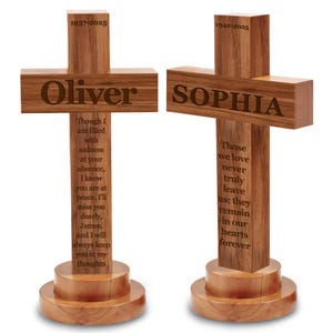 Personalized Wooden Memorial Cross with Name Engraving | Sympathy Gift, Pet Grave Marker, Wooden Sign Loss of Loved One Christening Gift