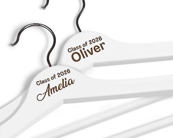 Personalized Graduation Hanger: Engraved White Wood Keepsake - Class of 2026 (2 Pack)
