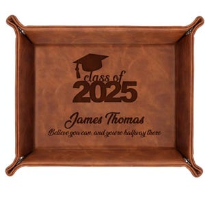Personalized PU Leather Valet Tray Class of 2025 Graduation Gift with Engraved Name, Custom Graduation Leather Tray Organizer