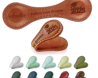 Personalized Magnetic PU Leather Clip Bookmarks with Engraved Name, Custom Graduation Gift Class of 2025 Personalized Bookmark for Graduates