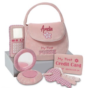 Personalized Plush Makeup Bag with Embroidered Name and 5 Soft Toys – Unique Travel Playset Gift for Toddlers and Little Girls