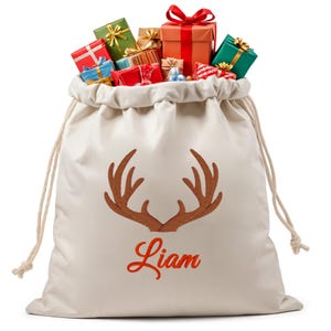 Christmas Bags for Gifts with Embroidered Name, Personalized Christmas Santa Sack with Name, Monogram XL Christmas Bags with Drawstring
