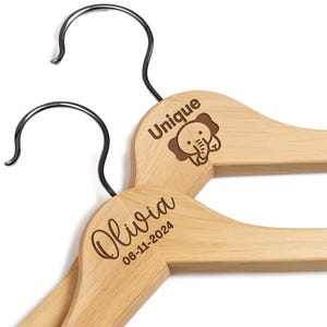 Personalized Baby Hangers with Name, Engraved Kids Hangers for Children & Toddler Shirt Coat Hangers with 360 Rotatable Hook - 2 Pack