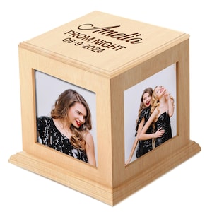 Personalized Mini Photo Cube with Engraved Name, Custom Prom Night Photo Box Keepsake Gift, Wooden Picture Holder Frame, Custom Wood Box