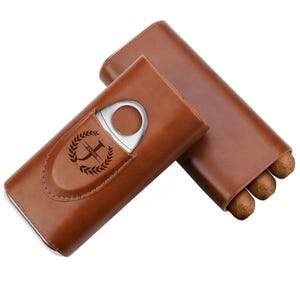 Personalized Leather Cigar Travel Case – Custom Engraved Monogram Gift for Him – Fits 3 Cigars, Cigar Accessories for Men, Husband