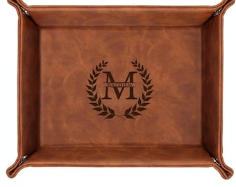 Personalized Leather Valet Tray for Men: Engraved Catchall Organizer