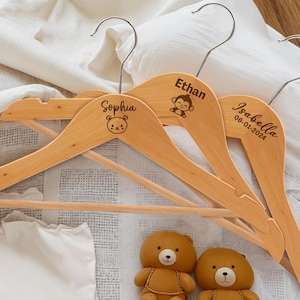 Engraved Kids Hangers: Custom Wooden Baby Clothes Hangers - 2 Pack
