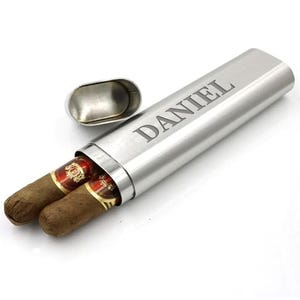 Personalized Engraved Stainless Steel Cigar Travel Case–Custom Airtight 2-Cigar Holder for Men–Sleek Portable Humidor for Travel or Office