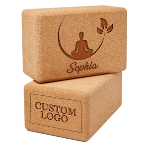 Personalized Yoga Blocks 2 Pack: Custom Engraved Cork Yoga Set