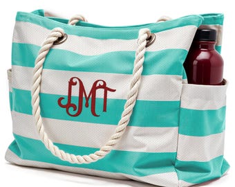 Personalized Embroidered Beach Tote Bag: Large Waterproof Zippered Swim Bag
