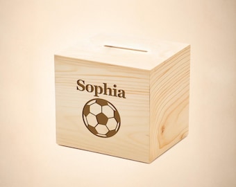 Custom Name Wooden Piggy Bank – Personalized Sports Design Money Bank