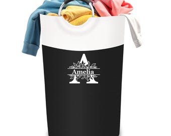 Personalized Floral Monogram Laundry Hamper - 90L Collapsible Basket