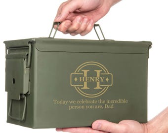 Engraved Ammo Box for Men with Custom Name – Personalized Metal Keepsake Storage Gift for Dad, Husband, Him – Unique Father’s Day Gift Idea