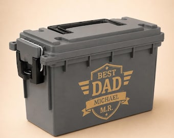 Personalized Ammo Box, Custom Laser Engraved Tactical Storage Box, Shield Design Gift for Dad, Husband, Groomsmen, Hunter, Veteran