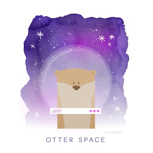 Otter, Cute, Space, Galaxy, Puns, Kids Room, Nursery, Baby, Cute, Sea Otter, Outer Space, Nerd, Watercolor, Nasa, Astronaut, Spaceman, stars