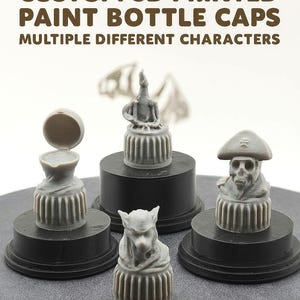 Fantasy 3D Printed Paint Bottle Caps | Miniature Painting Holders | Unpainted Custom Bottle Top