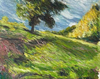 Original Impressionist Landscape Oil Painting – Framed Nature Scene with Tree & Water – 30 x 25 cm – Handmade Fine Art