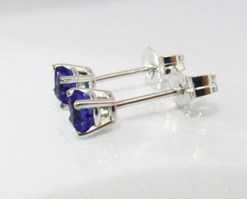 Sapphire Studs White Gold Blue stud Earrings 4mm Blue Gemstone earrings 14K White Gold Wedding Jewelry Anniversary Gift Earrings