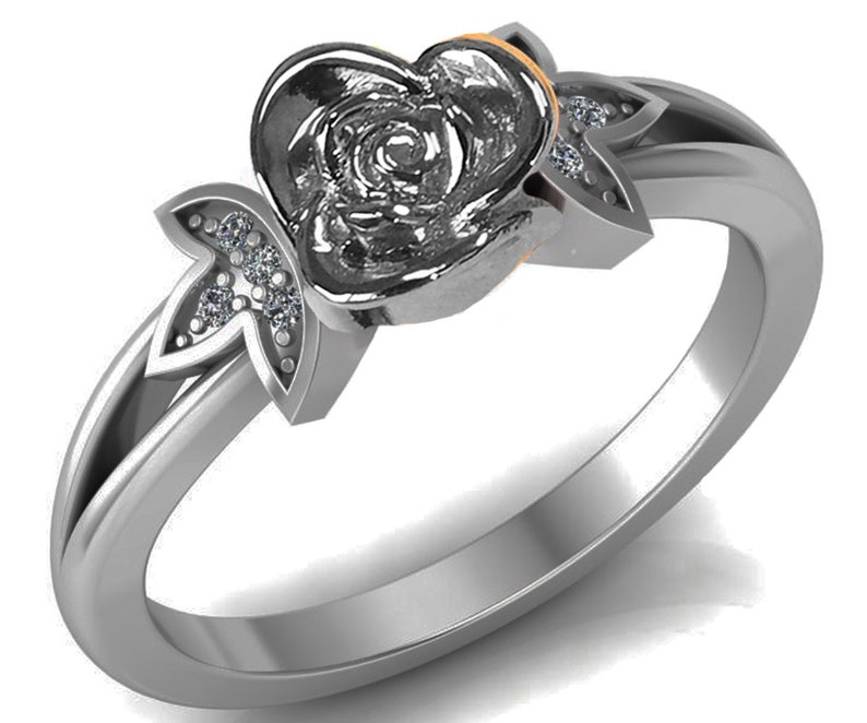 Silver Love Ring Flower Ring Promise Ring Unique Engagement Ring with Side Diamonds Floral ring Birthday Gift For Her