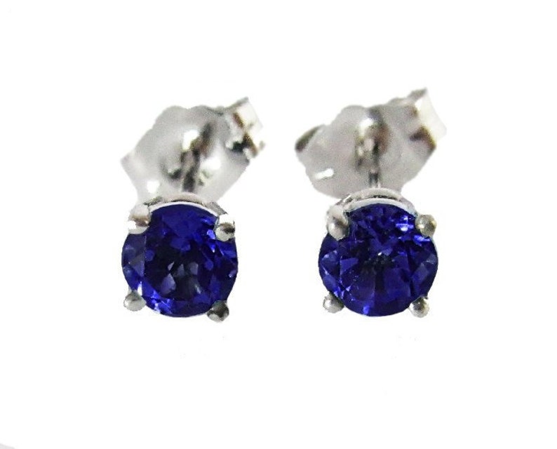 Sapphire Studs White Gold Blue stud Earrings 4mm Blue Gemstone earrings 14K White Gold Wedding Jewelry Anniversary Gift Earrings