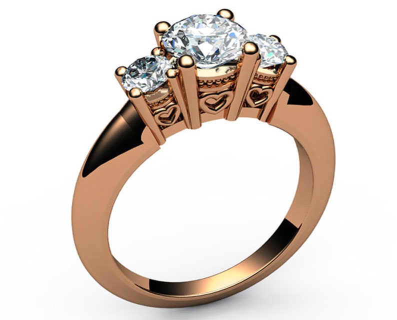 Promise Ring 50/% OFF 18K solid Gold Engagement Ring 3 stone Heart Filigree Solid Gold ring Diamond Engagement Ring