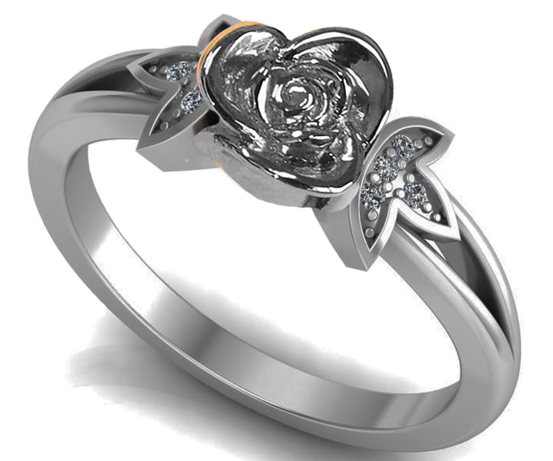 Silver Love Ring Flower Ring Promise Ring Unique Engagement Ring with Side Diamonds Floral ring Birthday Gift For Her