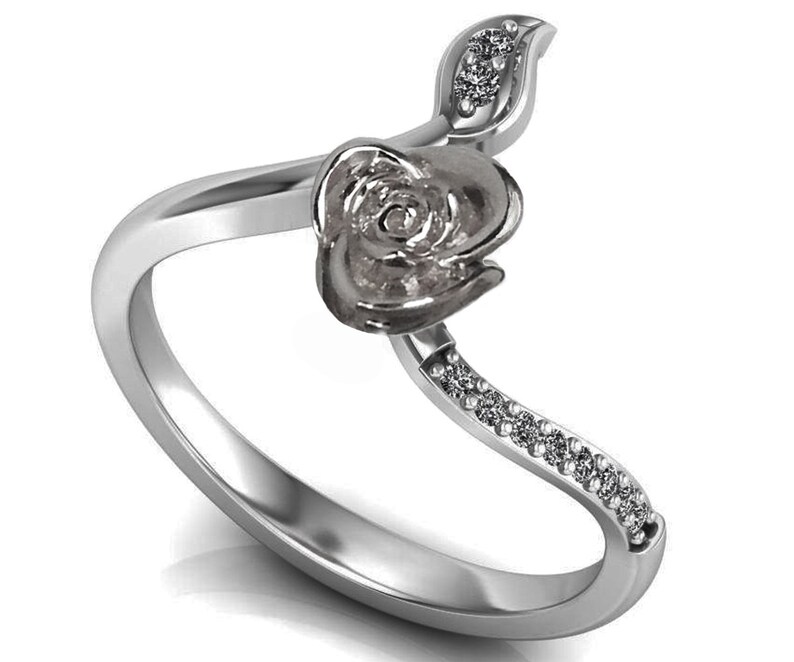 Leaf Engagement Ring White Gold Flower Ring Promise Ring Diamond Ring Minimalist Ring Floral ring Birthday Gift For Her Gift