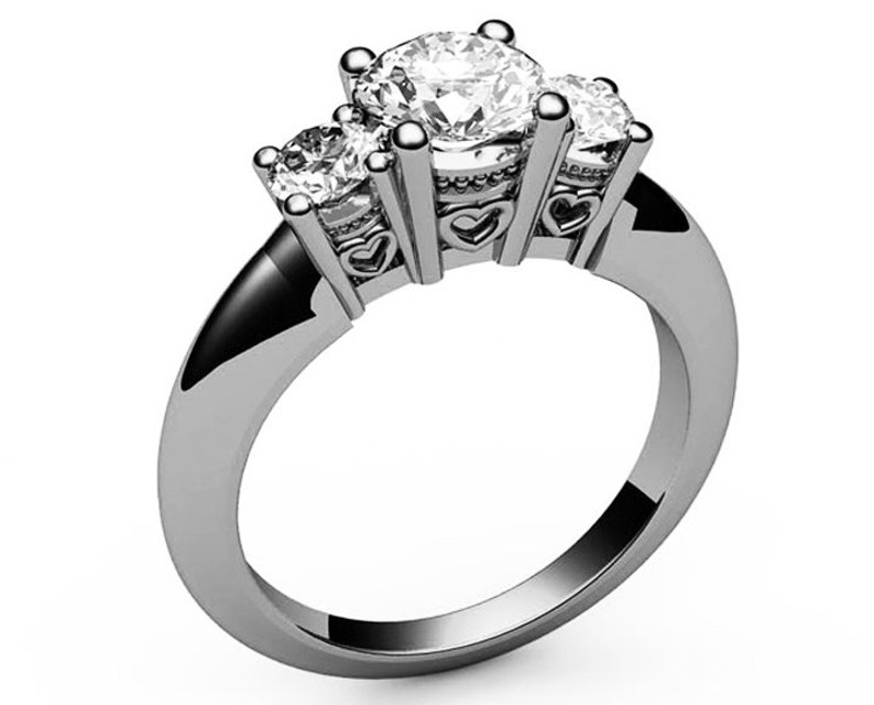Promise Ring 50/% OFF 18K solid Gold Engagement Ring 3 stone Heart Filigree Solid Gold ring Diamond Engagement Ring
